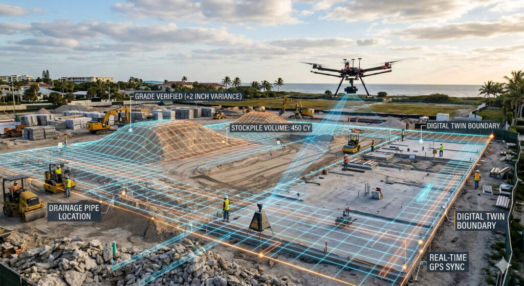 Cornerstone Drones capturing survey-grade drone data for surveyors in South Florida using GCPs.